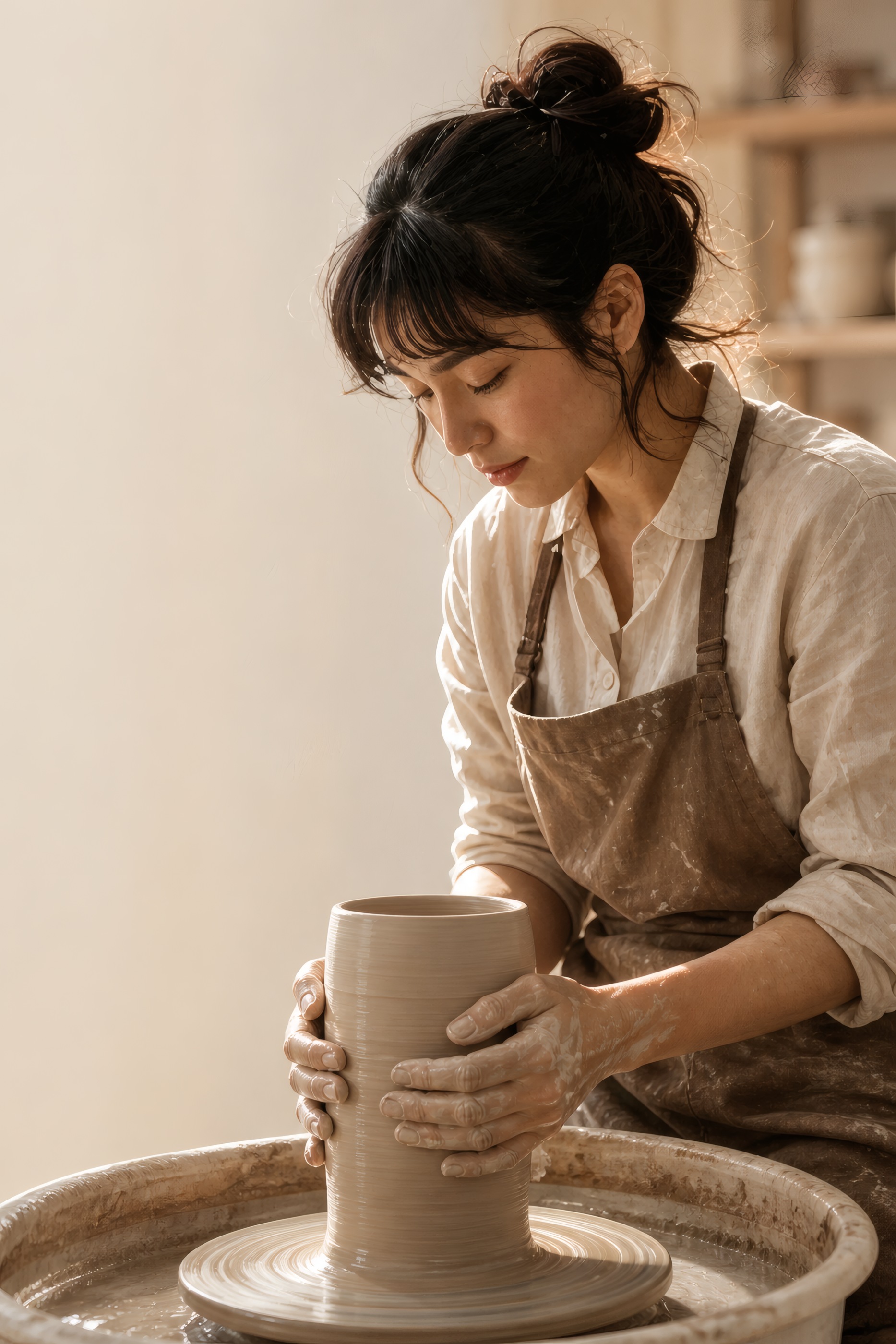 A ceramicist at her wheel